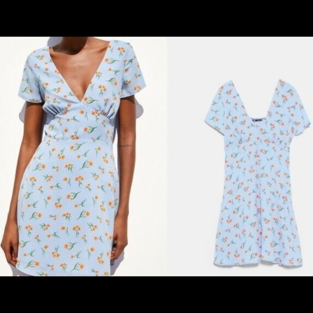 Zara Cornflower Blue Floral Mini Dress
